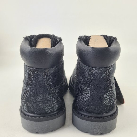 Timberland 6 IN Classic Toddler Boots Black Floral Leather - Picture 4 of 12